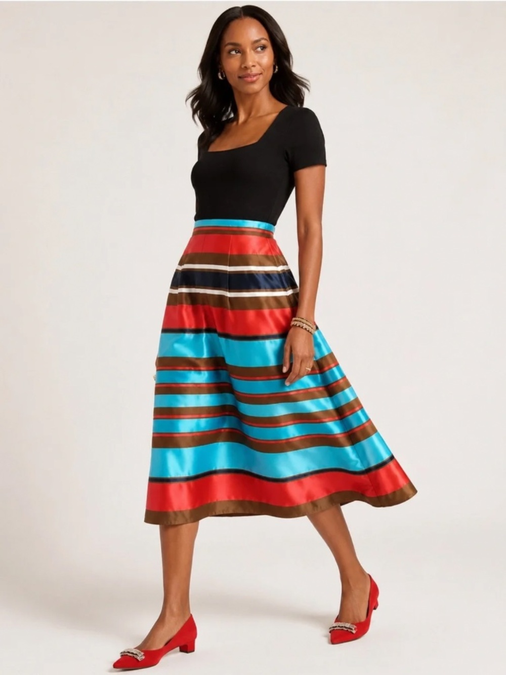 FRANCES VALENTINE Mercer Stripe Dupion A-Line Midi Skirt NWT Sz S